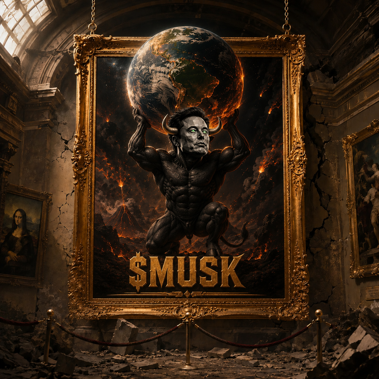 $MUSK the Bullfather holding up the world in a golden frame